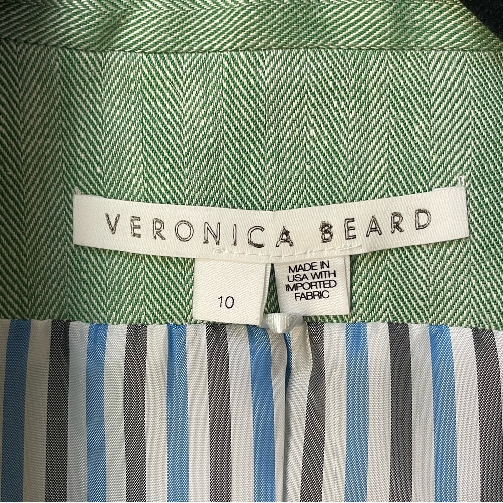 Veronica Beard Diego Dickey Jacket Green Herringbone Linen Blazer Size 10 - Picture 2 of 9